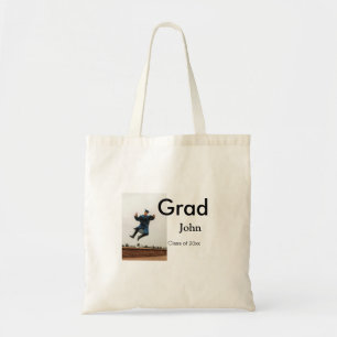 boy add name date year text QR graduation congrats Tote Bag