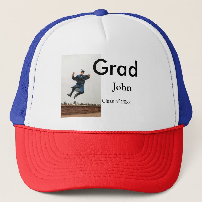 boy add name date year text QR graduation congrats Trucker Hat (Front)