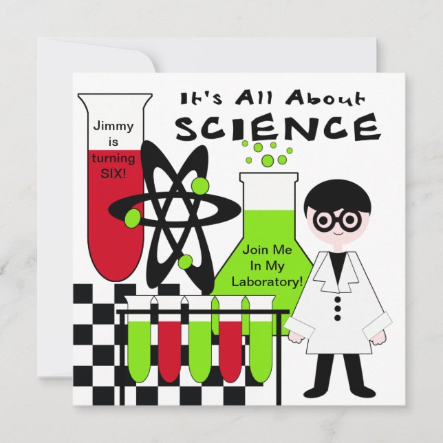 Boy All About Science Birthday Party Invitation (Front)