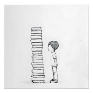 Boy and Books Line Art. Photo Print