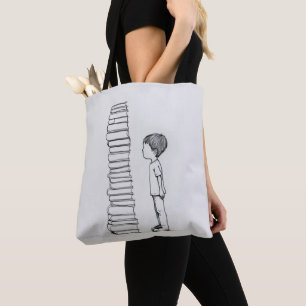 Boy and Books Line Art. Tote Bag