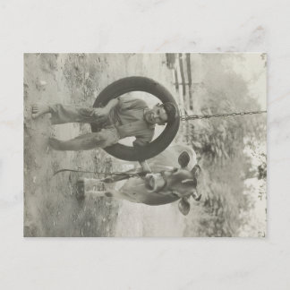 boy and cow black and white vintage postcard