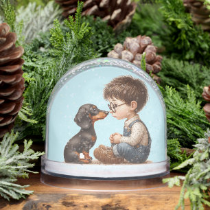 Boy and Dachshund Puppy Snowglobe