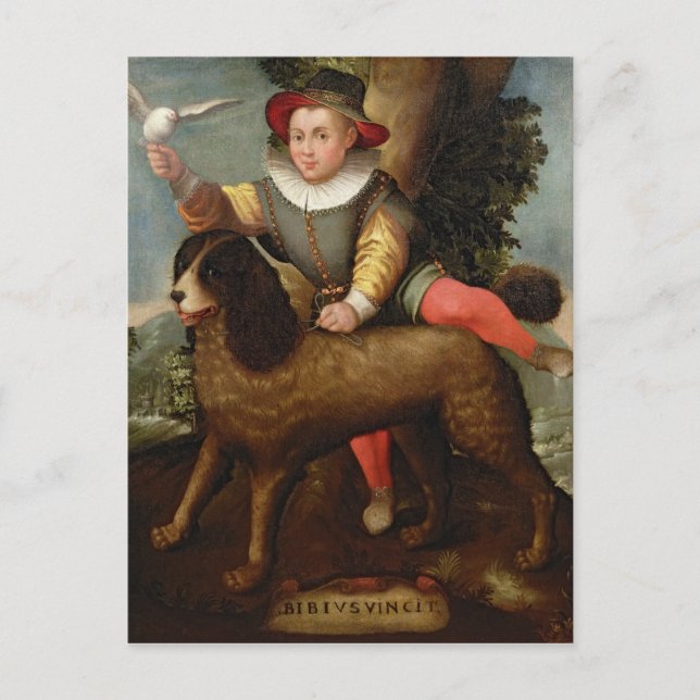 Boy and Dog, `Bibius Vincit' Postcard (Front)