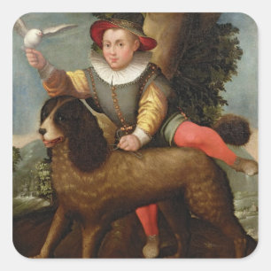 Boy and Dog, `Bibius Vincit' Square Sticker