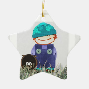 Boy and dog ceramic ornament