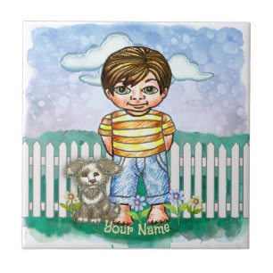 Boy and Dog Ceramic Tile