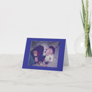 Boy and dog napping note card