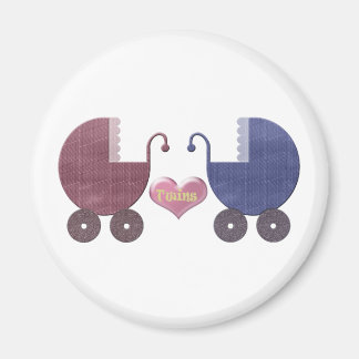 Boy and Girl Baby Twins, Pram Art Design Magnet