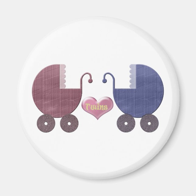 Boy and Girl Baby Twins, Pram Art Design Magnet (Front)