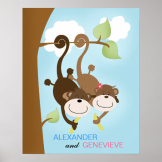Boy and Girl Monkeys WALL ART PRINT 16x20