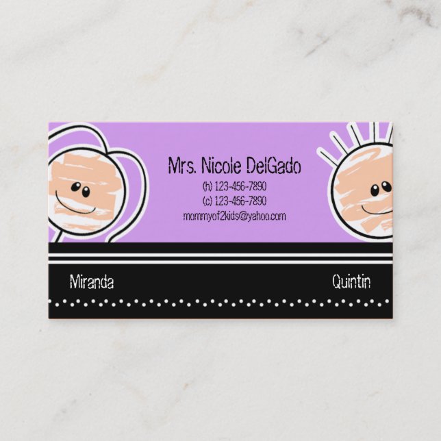 Boy and Girl Mummy Calling Card Babysitting (Front)