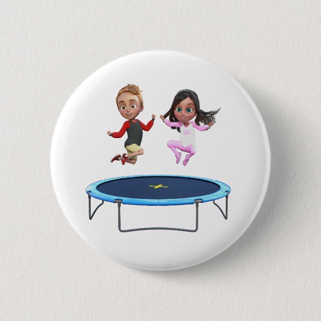 Boy and Girl on Trampoline 6 Cm Round Badge (Front)