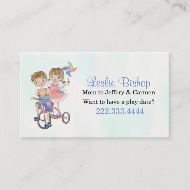 Boy and Girl on Tricycle Mummy Play Date Card (Front)