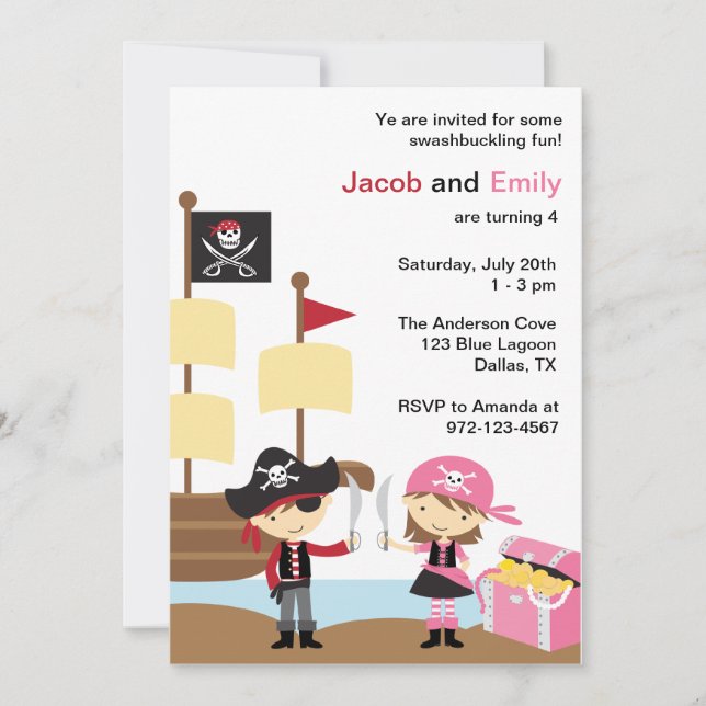 Boy and Girl Pirate Invitations (Front)