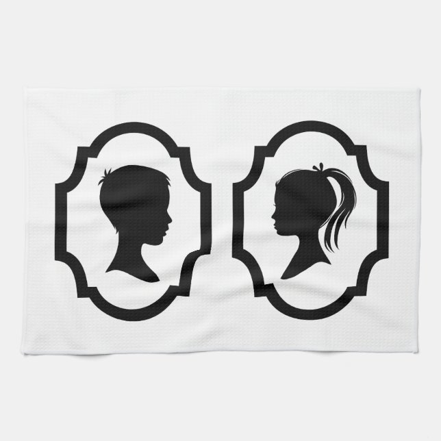 boy and girl silhouette in picture frame tea towel (Horizontal)