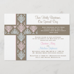 Boy and Girl Twin Christening  Invitation