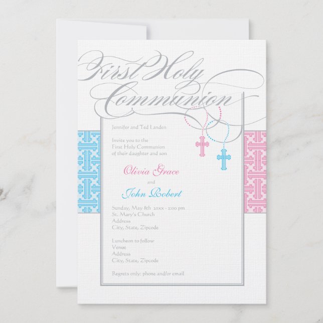 Boy and Girl Twins First Communion Invitation (Front)
