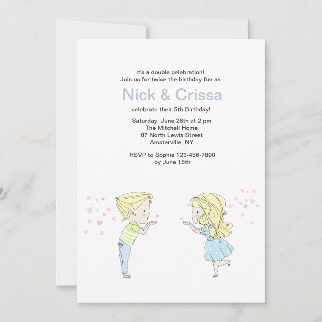 Boy and Girl Twins Invitation (Front)