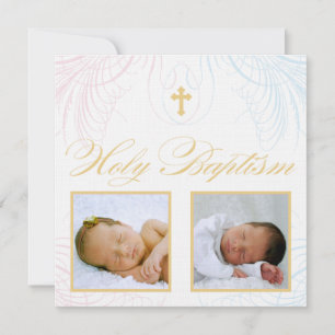Boy and Girl Twins Photo Baptism Invitation