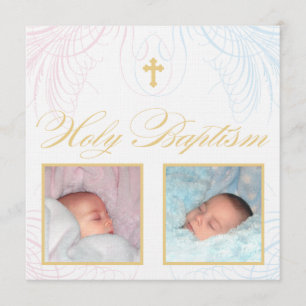 Boy and Girl Twins Photo Baptism Invitation