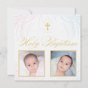 Boy and Girl Twins Photo Baptism Invitation