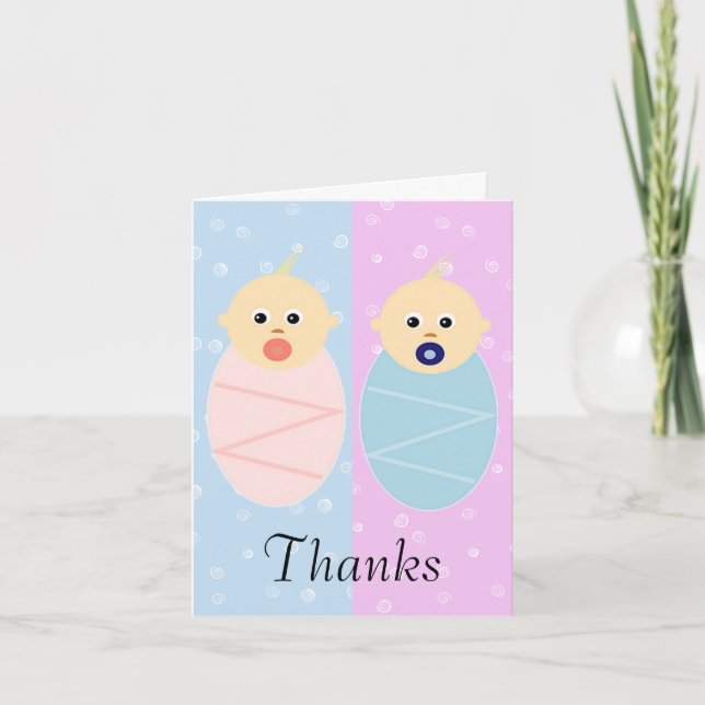 Boy and Girl Twins Thank You Card (Front)