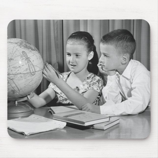 Boy and Girl Viewing Globe Mouse Pad (Front)