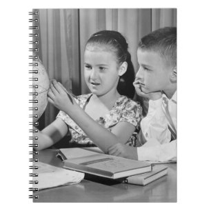 Boy and Girl Viewing Globe Notebook