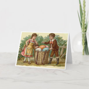 Boy and Girl with Easter Baket full of Eggs Holiday Card