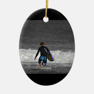 BOY AND HIS BOOGIE BOARD CERAMIC TREE DECORATION
