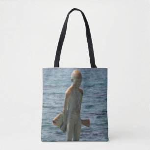 Boy and his Fish statue Paphos seafront Tote Bag