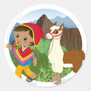 Boy and his llama classic round sticker