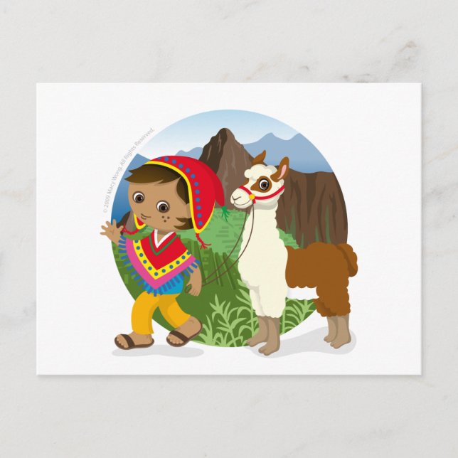 Boy and his llama postcard (Front)