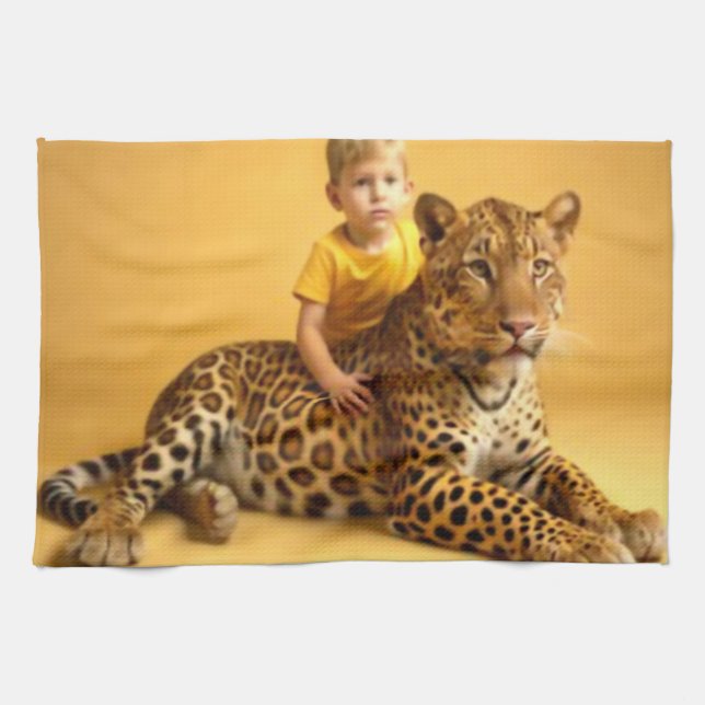 boy and jaguar tea towel (Horizontal)