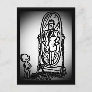 Boy and Man Looking in the Mirror Postcard