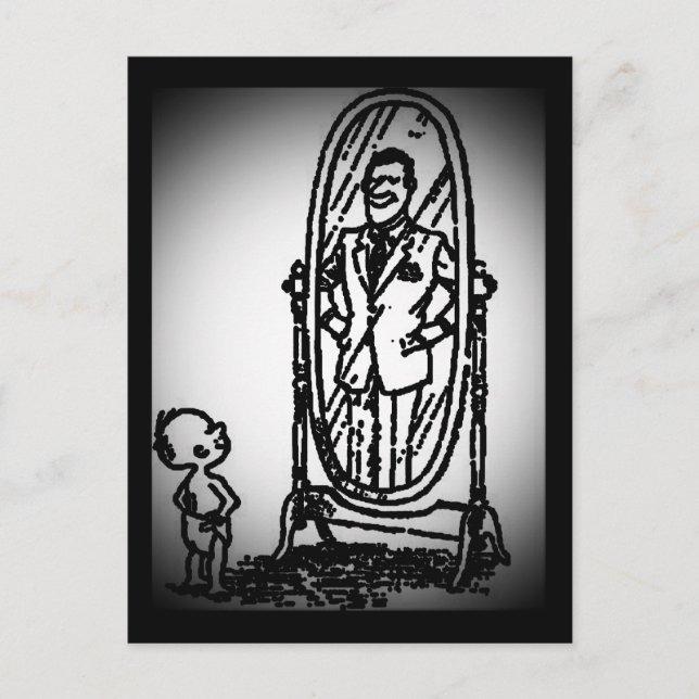 Boy and Man Looking in the Mirror Postcard (Front)