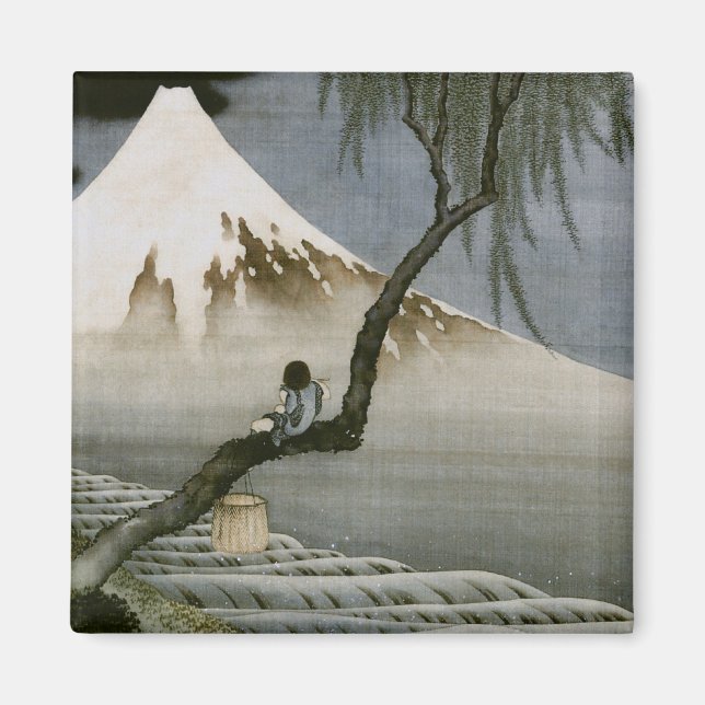 Boy and Mount Fuji Hokusai Japanese Fine Art Magnet (Front)