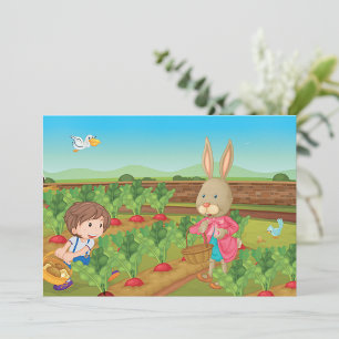 Boy And Rabbit Picking Veggies Invitations