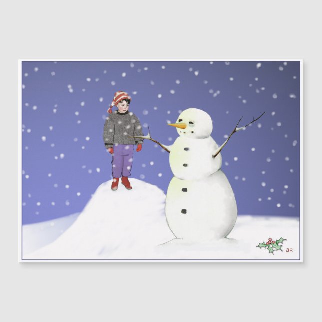 Boy and Snowman Holiday Card (Front)