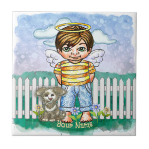 Boy Angel and Dog  Ceramic Tile