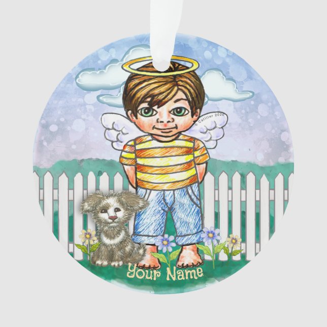 Boy Angel and Dog  Ornament (Front)