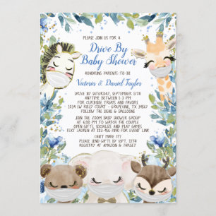 Boy Animal With Masks Drive By Baby Shower Invitation