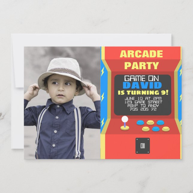 Boy Arcade Party Retro Gaming Birthday with Photo Invitation (Front)