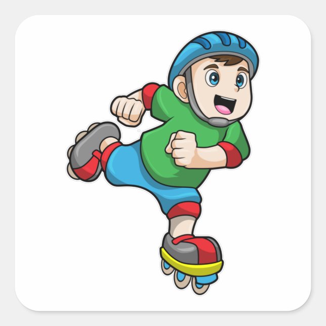 Boy as Skater with Skates & Helmet Square Sticker (Front)
