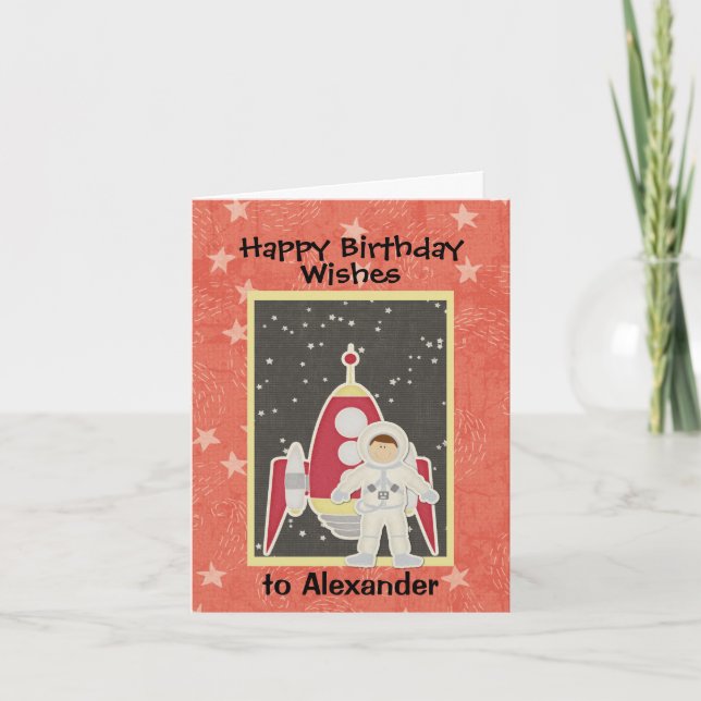 Boy Astronaut in Space Birthday Card (Front)