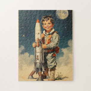 Boy astronaut retro style jigsaw puzzle