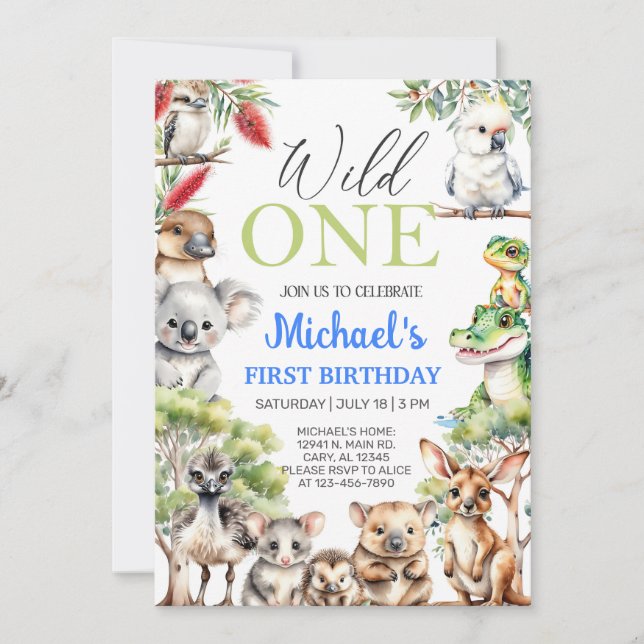 Boy Australian animals Wild One birthday. Invitation (Front)