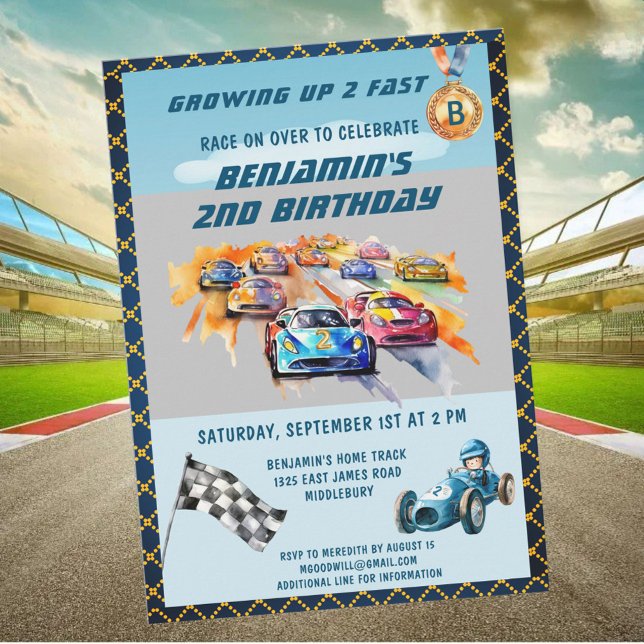 *Boy Auto Car Racing Theme 2nd Birthday Party Invitation (Creator Uploaded)