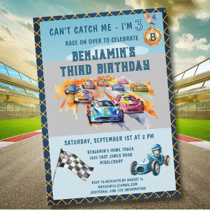 *Boy Auto Car Racing Theme 3rd Birthday Party Invitation